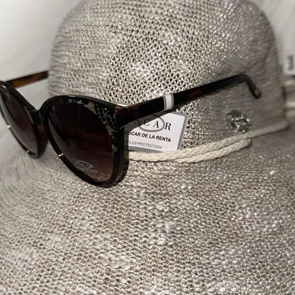 OSCAR x Oscar de la Renta 100% UV Marble Brown Gold Animal Print Sunglasses - Picture 3 of 13